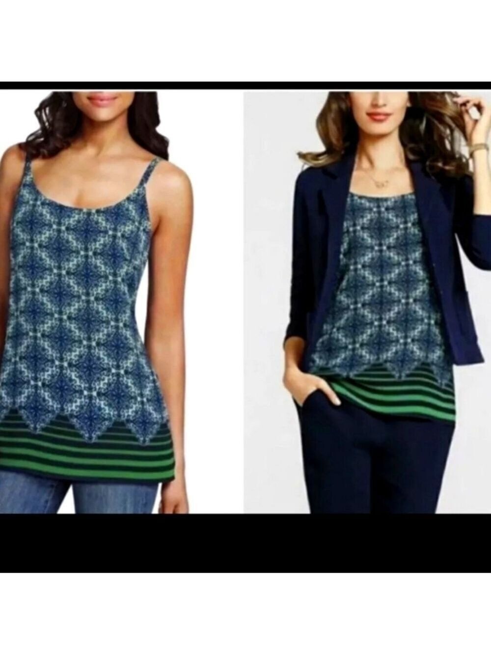 Cabi 107 border striped navy fully lined cami tank